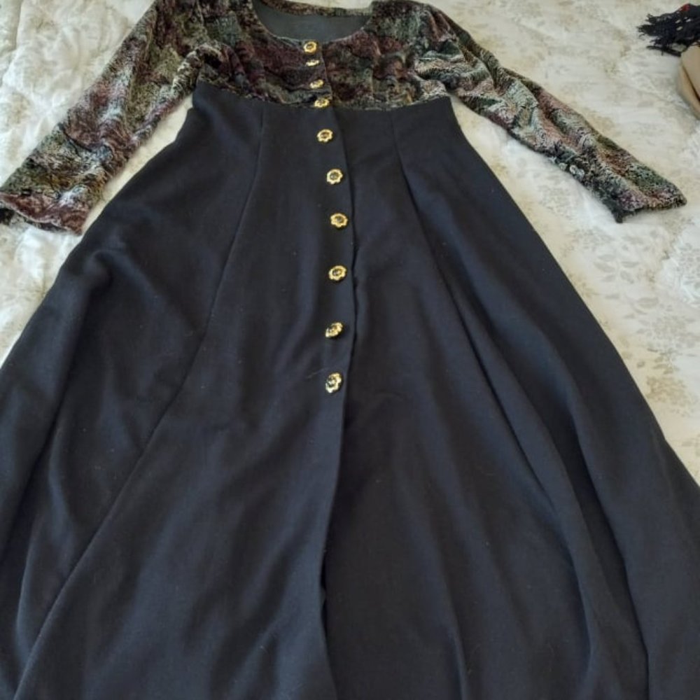 Vintage Velvet and Cotton Long Dress